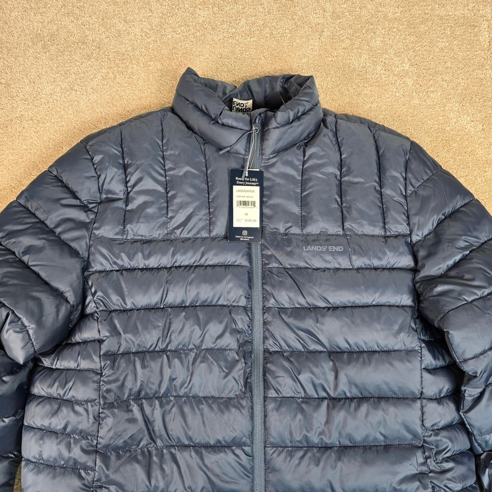 Lands End Mens Puffer Jacket Vintage Indigo Blue Quilted LM35OW426‎ M NEW
